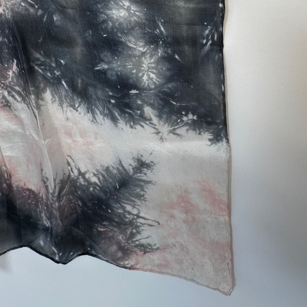Large Hand-Dyed Silk Scarf Shawl 41x44 Coral Charcoal Artisan Wrap - Picture 4 of 4